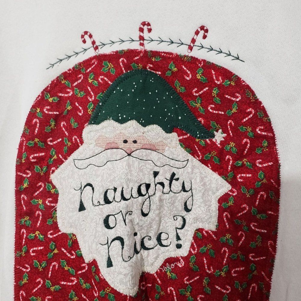 New Vtg Valorie Sockwell Christmas Naughty Or Nice White Sweater 2X USA Made - Picture 4 of 14